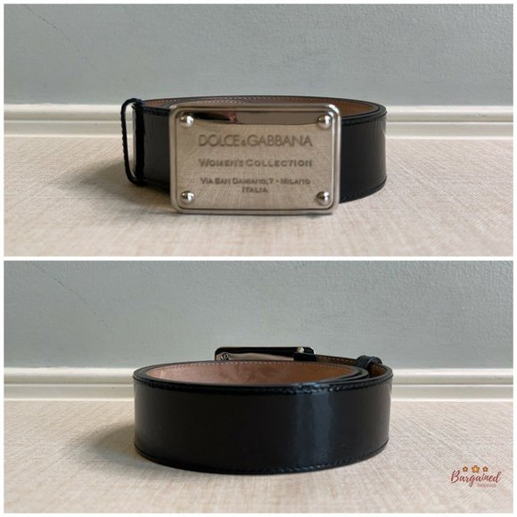 Authentic Dolce & Gabbana Black Patent Leather Silver Buckle Logo Size 38 main image 10